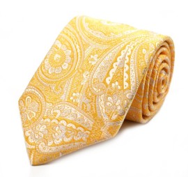 Sarı Beyaz Özel Dokuma Şal Desenli Kravat 32034