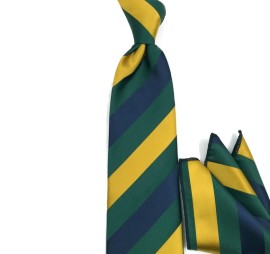 Zümrüt Yeşil Lacivert Sarı Çizgili Mendilli Kravat 32041