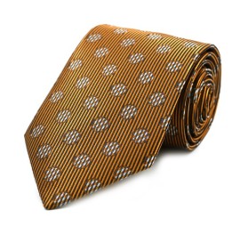 Koyu Hardal Beyaz Özel Dokuma Puantiye Desenli Kravat 32044