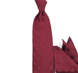 Bordo Mürdüm Özel Dokuma Kendinden Özel Desenli Mendilli Kravat 32052