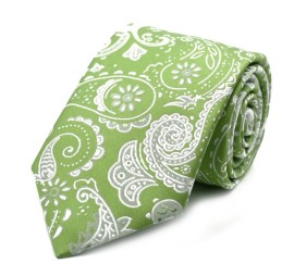 Fıstık Yeşil Beyaz Özel Dokuma Şal Desenli Kravat 32058