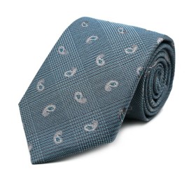 Soft İndigo Mavi Gri Özel Dokuma Ekoseli Küçük Şal Desenli Kravat 32065