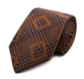Kahve Lacivert Özel Dokuma Ekoseli Özel Kare Desenli Kravat  32063