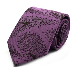 Lila Kahve Özel Yaprak Desenli İpek  Kravat 32069