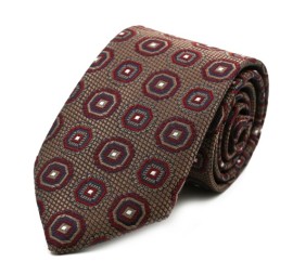 Sütlü Kahve Bordo Beyaz Özel Desenli Kravat 32076