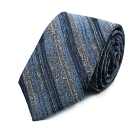 Mavi Lacivert Gri Melanj Çizgili Orta İnce Kravat 32077