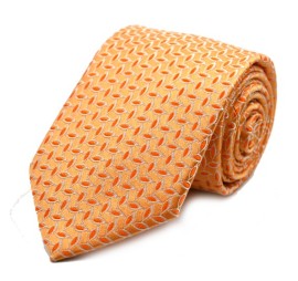 Sarı Turuncu Özel Küçük Desenli İpek Kravat 32079