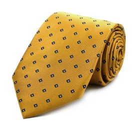 Altın Hardal Sarı Lacivert Beyaz Özel Dokuma Küçük Desenli Kravat 32112