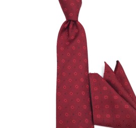 Bordo Kırmızı Küçük Desenli Mendilli Kravat 32114