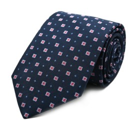 Lacivert Kırmızı Mavi Beyaz Özel Dokuma Küçük Desenli Kravat 32117
