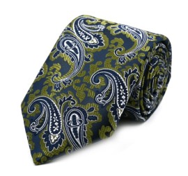 Haki Yeşil Lacivert Beyaz Özel Dokuma Şal Desenli Kravat 32120