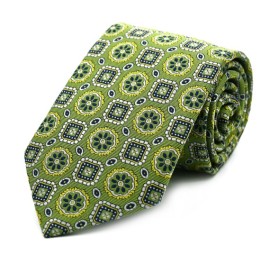 Fıstık Yeşil Lacivert Sarı Özel Dokuma Özel Desenli Kravat 32126