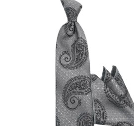Gri Siyah Şal Desenli Mendilli Kravat 32129