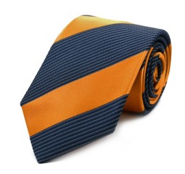 Soft Lacivert Hardal Sarı Özel Dokuma Modern Çizgili Kravat 32084