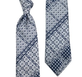 Lacivert Grili Beyaz Özel Dokuma Özel Desenli Kravat 32102