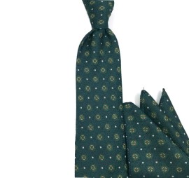 Yeşil Hardal Sarı Beyaz Küçük Desenli Mendilli Kravat 32103