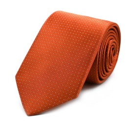 Kiremit Turuncu Beyaz Özel Dokuma Küçük Noktalı Kravat 32141