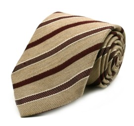 Bej Kahve Çizgili Yün İpek Kravat 32144