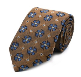 Sütlü Kahve Mavi Beyaz Özel Dokuma Özel Desenli Kravat 32138