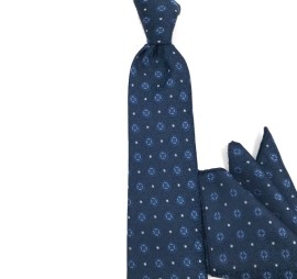 Lacivert Mavi Küçük Desenli Mendilli Kravat 32150