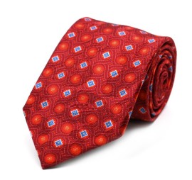 Nar Çiçeği Kırmızı Mavi Küçük Desenli Özel İpek Kravat 32156