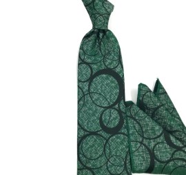 Soft Yeşil Siyah Özel Desenli Mendilli Kravat 32158