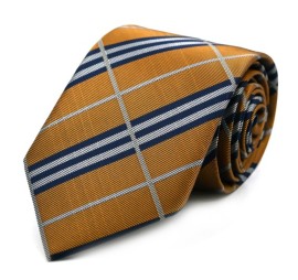 Hardal Sarı Lacivert Beyaz Özel Dokuma Ekoseli Kravat 32165