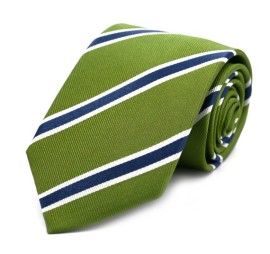 Soft Fıstık Yeşil Lacivert Beyaz Çizgili İpek Kravat 32169