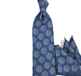 Soft Mavi Beyaz Puantiyeli Mendilli Kravat 32171