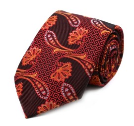 Turuncu Kırmızı Şal Desenli Kravat 32172