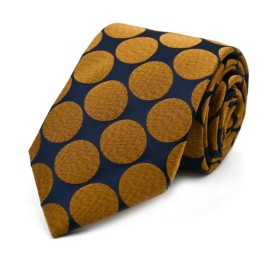 Lacivert Hardal Sarı Özel Dokuma Puantiyeli Kravat 32182