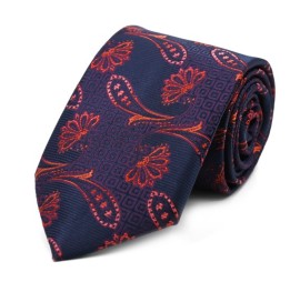Lacivert Turuncu Bordo Mürdüm Özel Şal Desenli Kravat 32186