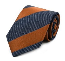 Sütlü Kahve Lacivert Özel Dokuma Modern Çizgili Kravat 32200