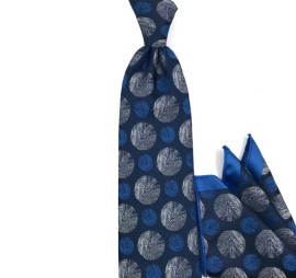 Lacivert Mavi beyaz Özel Dokuma Özel Puantiye Desenli Mendilli Kravat 32202