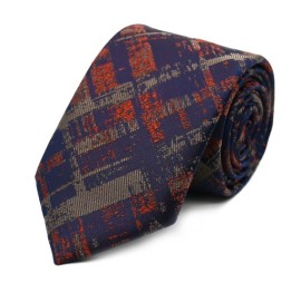 Turuncu Bej Lacivert Özel Desenli Kravat 32203