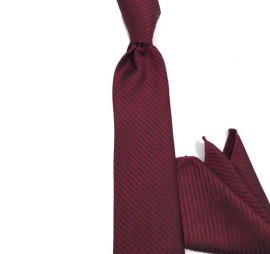 Bordo Özel Çizgili Mendilli Kravat 32209