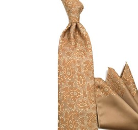 Dore Bej Özel Dokuma Şal Desenli Mendilli Kravat 32212