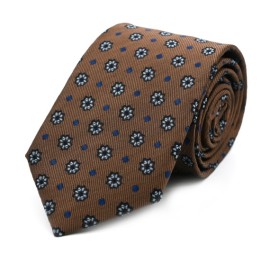 Sütlü Kahve Lacivert Beyaz Küçük Desenli Kravat 32187