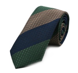 Yeşil Sütlü Kahve Lacivert Modern Çizgili İnce Kravat 32196