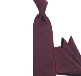 Bordo Düz Sade Fitilli Dokuma Mendilli Kravat 32370