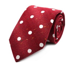 Soft Kırmızı Kırçıllı Beyaz Puantiyeli Yünlü Kravat 32478