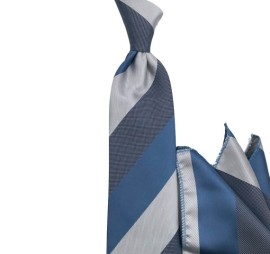 Mavi Soft Lacivert Beyaz Mendilli Çizgili Kravat 32452