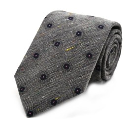 Gri Kırçıllı Lacivert Pembe Küçük Desenli Yünlü Kravat 32517