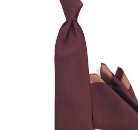 Bordo Mürdüm Düz Sade Özel Dokuma Mendilli Kravat 32537