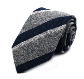 Lacivert Gri Beyaz Çizgili Yünlü Kravat 32562