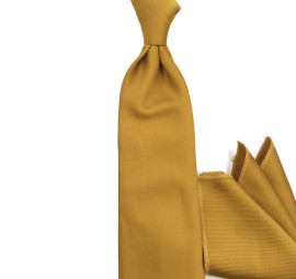 Bal Köpüğü Hardal Sarı Düz Sade Fitilli Dokuma Mendilli Kravat 32581