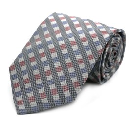 Soft Gri Bordo Mavi Kareli İpek Kravat 32720