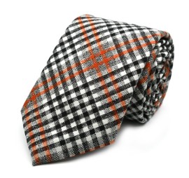 Siyah Beyaz Turuncu Ekoseli Yün Kravat 32732
