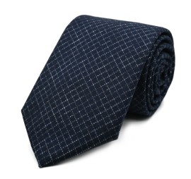 Lacivert Gri Silüet Kareli Yün Kravat 32731