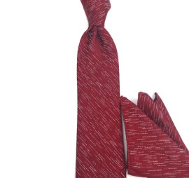 Bordo Beyaz Özel Desenli Mendilli Kravat 32907